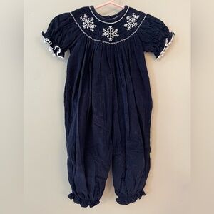 Southern Tots Navy Blue Corduroy Smocked Snowflake Long Bubble Size 12 Months
